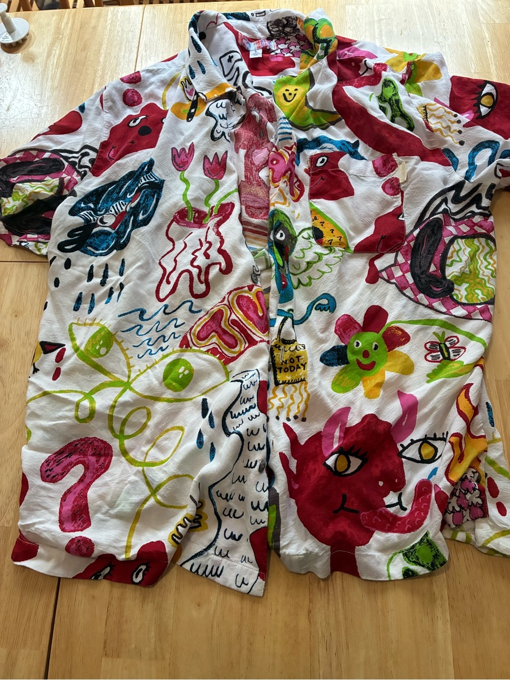 Urban Outfitters White Button-Down with Multicolor Graphic Print